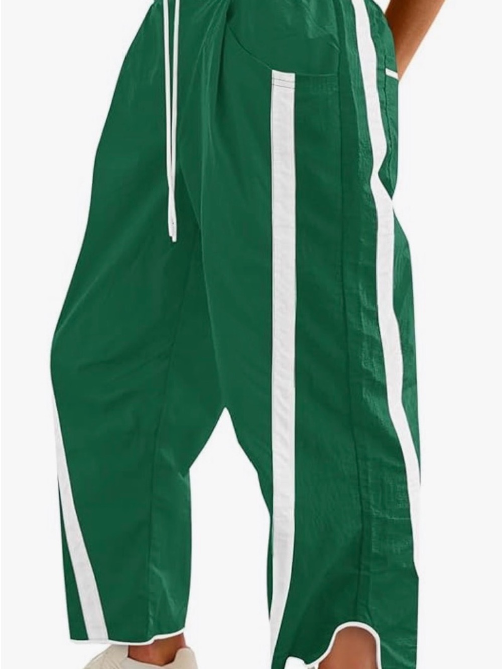 Green Track Pants with White Stripes